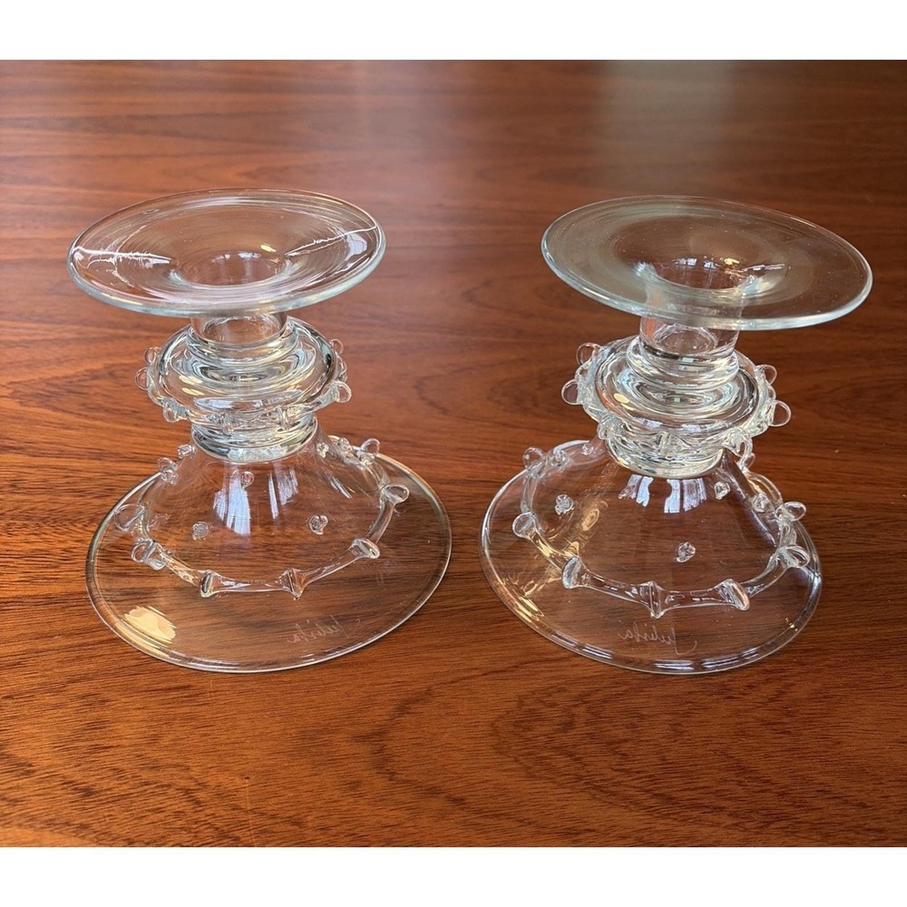 Juliska Candle Holders Handblown Beaded  Signed  Art Glass Set Of 2  Beautiful